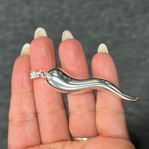 925 Sterling Silver Extra Large Italian Horn Lucky Charm 2.5” inches - Picture 2 of 9
